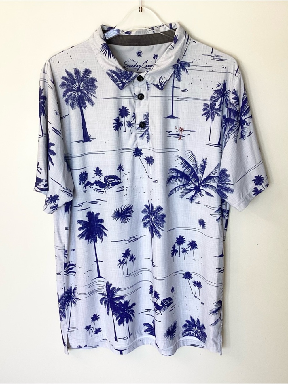 Sunday Crew Aloha Print Performance Polo Shirt - Blue - XL